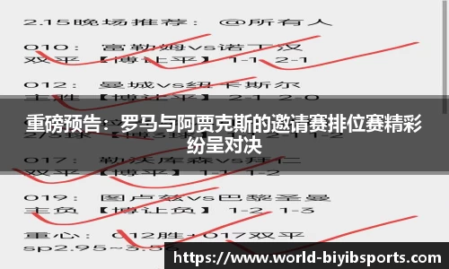 重磅预告：罗马与阿贾克斯的邀请赛排位赛精彩纷呈对决